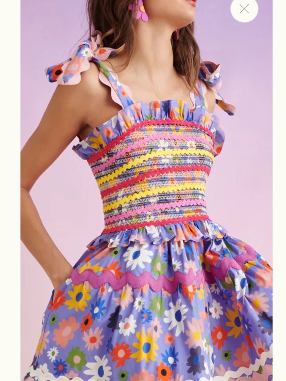 CeliaB Lavender Multicolor Smocked Floral Mini Dress